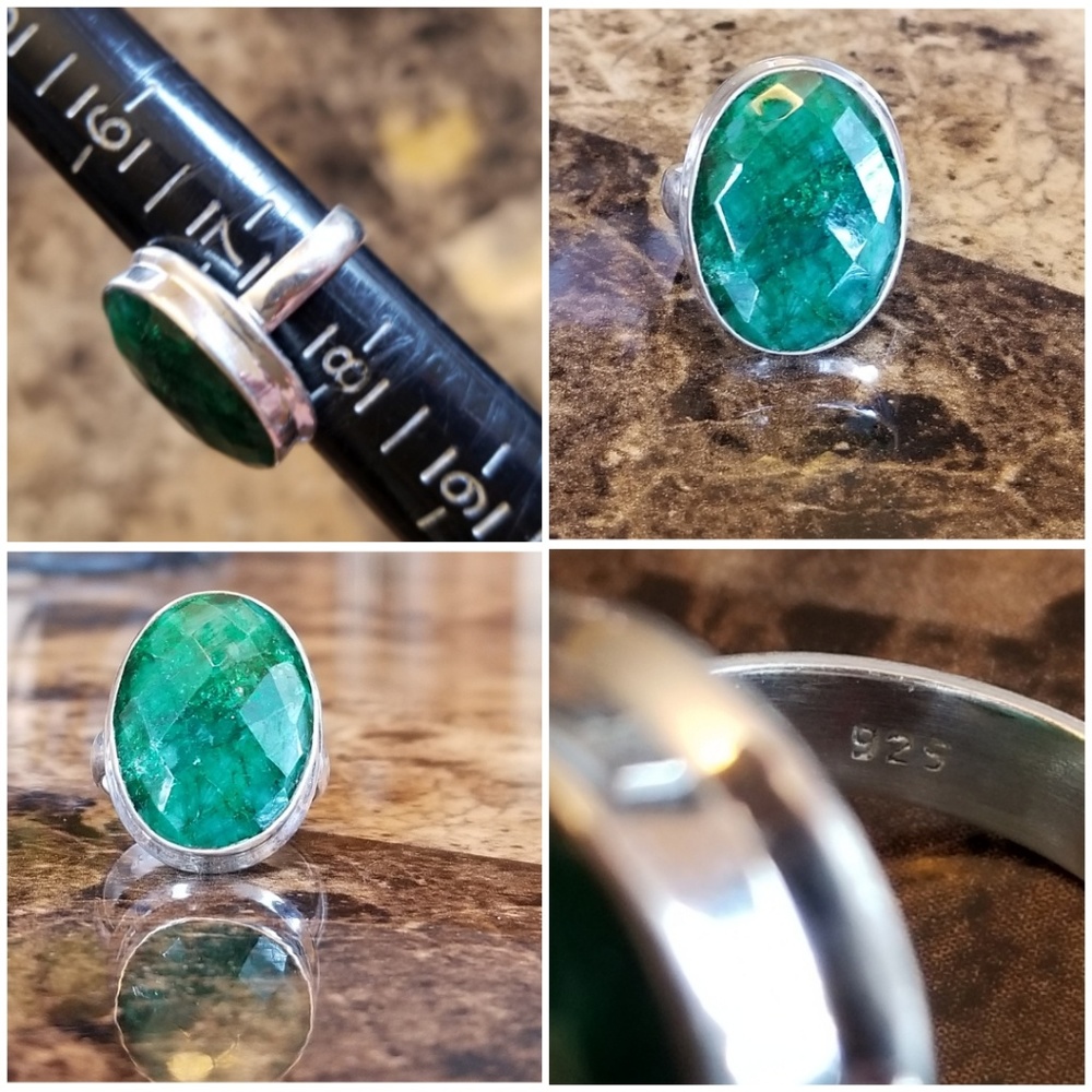 Genuine 19ct Multi-Faceted Zambian Emerald Ring Size 7.5 - Picture 5 of 5